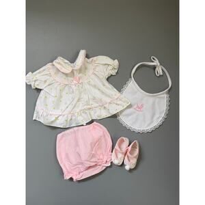 Vintage Mayfair Floral Collar Dress with Pink Bloomers, Shoes & Bib